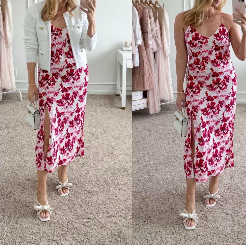 A new day. Floral Pink and White Midi Dress - Picture 2 of 11